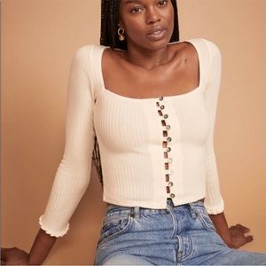 Reformation Kaia’s top Long sleeve ribbed button down